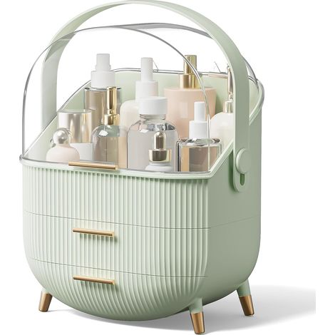 Organisateur Maquillage - Rangement Cosmétiques 3 Niveaux avec Couvercle Transparent - Pour Coiffeuse ou Salle de Bain - 25 x 18,5 x 37 cm