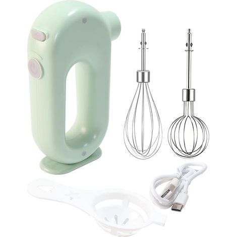 Mélangeur à main électrique sans fil, batteur à œufs rechargeable par usb avec 2 fouets, pour la cuisson, la cuisine, la mousse de café, vert (1/5)