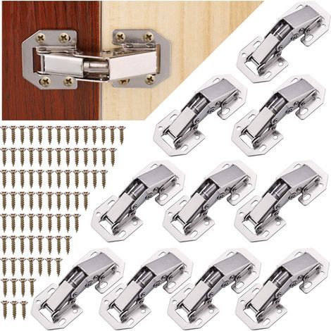 10 Pieces Charniere Porte Placard 90 Degrés avec Vis, Mécanisme de Fermeture Automatique avec Amortisseur Intégré, Charniere Invisible en Inox pour Armoires de Porte Cuisine (1/5)