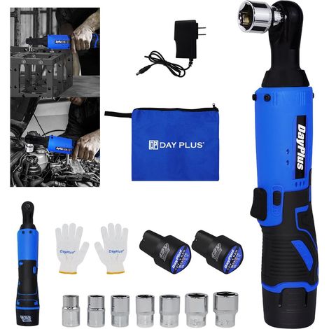 Dayplus – Clé à cliquet sans fil 120Nm – 2 batteries 12V – Moteur en cuivre pour espaces confinés – Chargeur rapide inclus