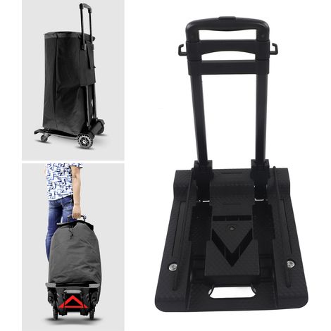 Ce chariot à bagages pliable, muni d'un triangle de signalisation, possède quatre roues d'une capacité de charge de 40 kg et convient aux courses mobiles, aux voyages et à une utilisation au bureau. (1/5)