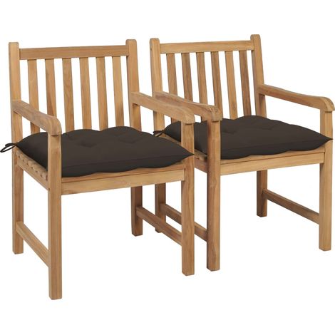 Chaises/Fauteuils de jardin 2 pcs avec coussins taupe Bois de teck massif -TF20793 (1/5)