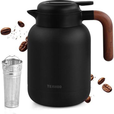 Pichet Isotherme 1,5 Litres en acier inoxydable 316, Chaud 24 h Café Théière isotherme avec passoire à thé, Hermétique, Fermeture Quick Press, Bouteille isotherme (1/5)