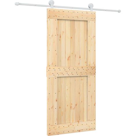 Sliding Door Natural and White 90 x 210 cm Solid Pine Wood vidaXL (1/5)
