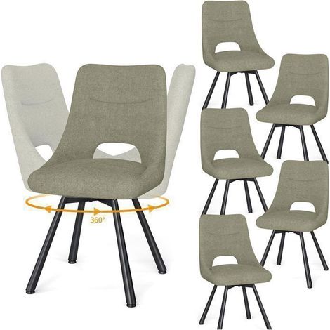 WAFTING Lot de 6 Chaises de Salle à Manger Pivotante à 360°, Chaises de Cuisine avec Pieds en Métal, Marron Gris