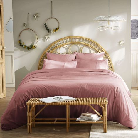 Parure de lit 100% coton broderie anglaise rose 240x220 (1/2)