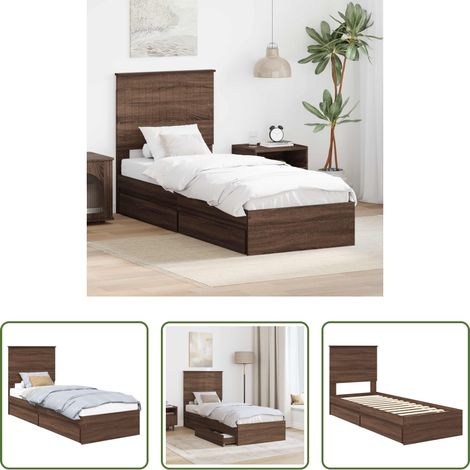 vidaXL Schubladenbett - Aufbewahrungsbett Braun Eichen-Optik 75 x 190 cm Holzwerkstoff (1/5)