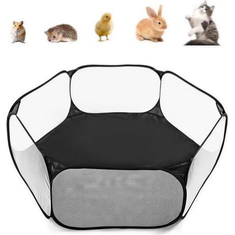 Enclos pliable pour petits animaux, tente pop-up, respirante et transparente, clôture d'exercice pour cochons d'Inde, hamsters, chinchillas, chiots, lapins (noir) (1/5)