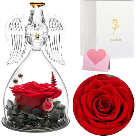 Rose Eternelle Cadeau Maman,Femme,Ange Figurine en Verre avec Fleur (1/5)