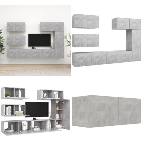 Ensemble de meubles TV 6 pcs Gris béton Bois d'ingénierie - Meuble Tv - Meuble Tv Suspendu - Meuble Hifi - Rangement Mural - Salon - Home & Living (1/5)