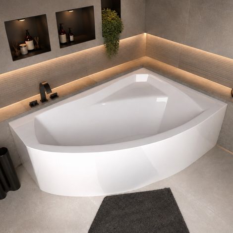 ECOLAM Baignoire d'angle Rima 130x85 cm droite  + tablier  pieds siphon + silicone  set complet (1/5)