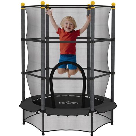 Trampoline pour enfant noir 140 cm avec filet de sécurité, structure acier, pour intérieur et extérieur sobre ludique (1/5)