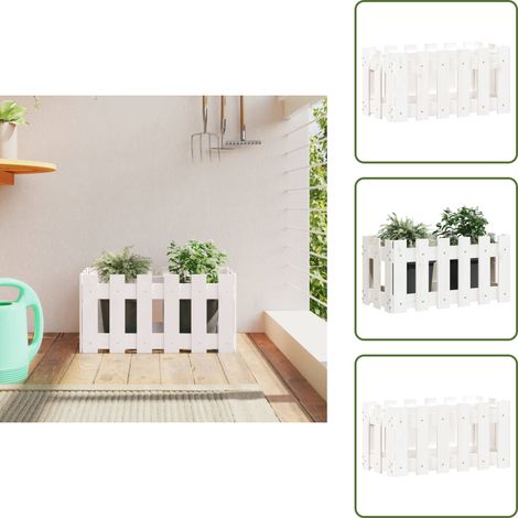 The Living Store Pflanzkübel Lattenzaun-Design Weiß 60x30x30 cm Kiefernholz - Holzpflanze - Blumenerde - Kübeln - Gartendeko - Balkonpflanzen