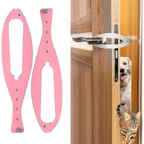 Lot de 2 loquets de porte pour chat, butée de porte flexible avec sangle réglable de 6,35 à 15,2 cm de large, facile à installer - Rose (1/5)