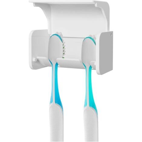 QORVA-Porte-brosse à dents mural (blanc) avec couvercle, 2 emplacements pour brosse à dents, auto-adhésif pour douche, camping-car et salle de bain. (1/5)