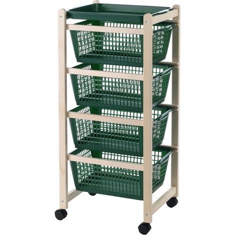 CARRELLO SALVASPAZIO CON 4 CESTI LEGNO NATURALE 36 X 30 X H82 CM ASSORTITO
