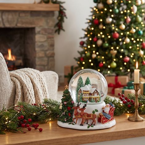 Ampolla in vetro con Babbo Natale con slitta decorazione natalizia con carillon, da h 17 cm (1/4)