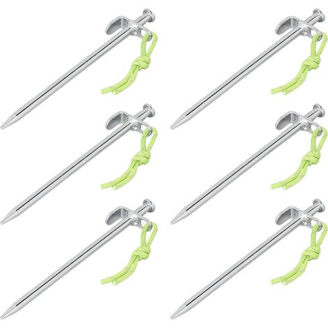 Estacas de acero galvanizado para tienda de campaña de 20 cm, gancho en forma de L, juego de 6 (1/5)