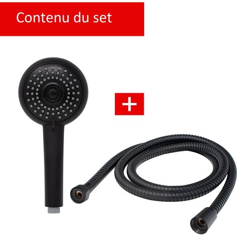 Pommeau de douche rond, kit douchette à main orientable, Schulte, noir