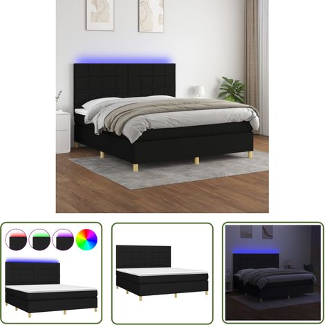The Living Store Sommier à lattes de lit et matelas et LED Noir 160x200 cm Tissu - Lit Plateforme - Lit Design - Lit Moderne - Lit Avec Rangement - Tête De Lit Ajustable (1/5)
