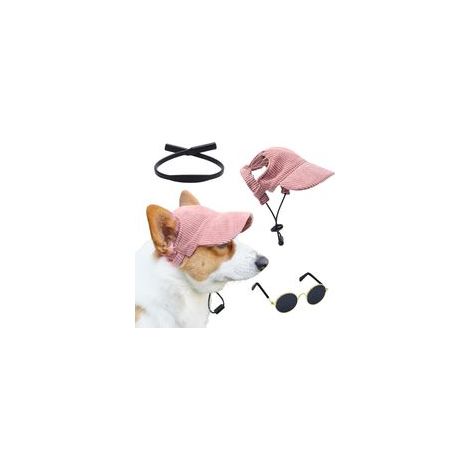 Set Hundehut und Sonnenbrille, rosa Cord, verstellbares Silikonband, Sonnenschutz, für kleine und mittelgroße Hunde (1/5)