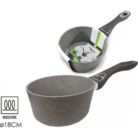 TrAdE Shop Traesio - Brocca Per Latte In Alluminio Antiaderente Rivestimento Pietra Manico Soft-touch ⌀16/18cm - -18 cm - (1/3)