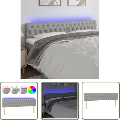 The Living Store Tête de lit à LED Gris clair 200x7x78/88 cm Tissu - Tête De Lit Led - Têtière De Lit - Éclairage Led - Chambre À Coucher - Décoration Murale (1/5)