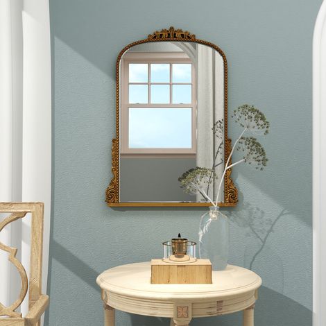 Grand miroir mural vintage arqué - Or vintage - 8060cm - Cadre en métal de style baroque (1/5)