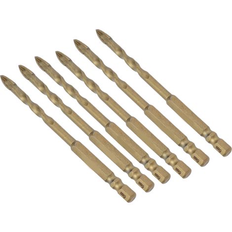 Foret carbure croix 10 pièces, embout hexagonal 1/4in, trou 6mm, pour céramique marbre verre, couleur cuivre (1/5)