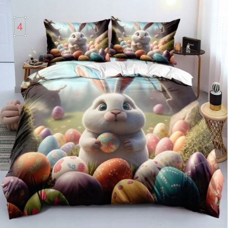 Parure de Lit 3D Lapin Pâques 160x200cm + 2 Taies 70x80cm