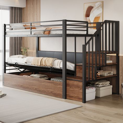 Bett Schlafbett Stauraum 90x200 Metall Schwarz OKMYHOME (1/5)