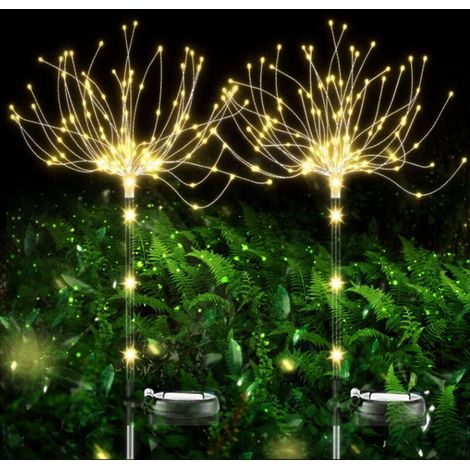 Beijiyi – Lumière solaire extérieure jardin 2 pièces 120 LED feu d'artifice – IP65 étanche – Design flexible pour patio, cour, balcon – Ambiance festive (1/5)
