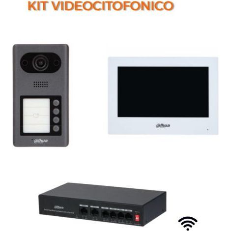 Dahua Kit videocitofonico IP - Wi-Fi Posto esterno VTO3211D-P4-S2 + Switch PFS3006-4ET-36 + Monitor 7" VTH2621GW-WP Nr.01 Monitor