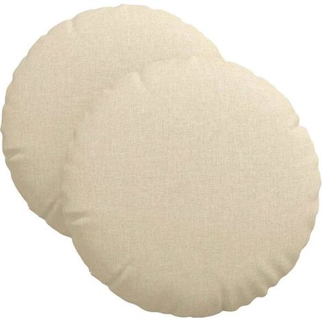Ensemble de deux coussins d'assise, beige, 40 cm de diamètre, 13 cm de hauteur, en tissu. (1/5)