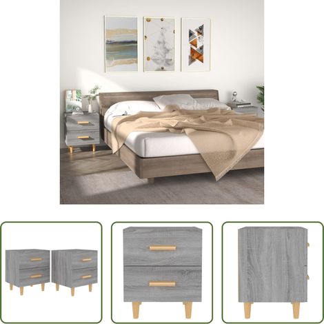 Holz - Nachttische 2 Stk. Grau Sonoma 40x35x47,5 cm (1/5)