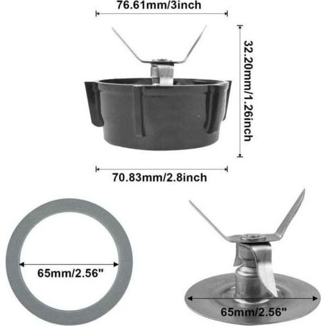 VURAHOME - Ersatz-Mixermesser für Oster mit Gummidichtungsring 4902 (1 x 4-seitiges Messer, XU, 1 x 6-Backen-Festdeckel und 1 x grauer Dichtungsring) - (1/5)