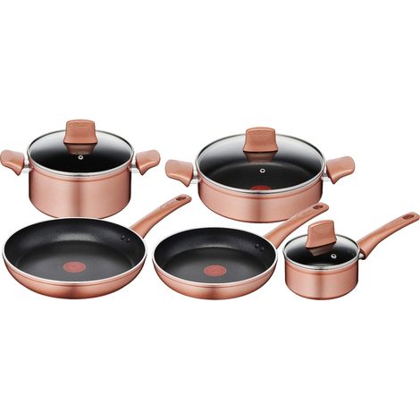 Lagostina Set di Pentole e Padelle Antiaderenti in Alluminio per Gas e Forno 8 Pezzi, Esterno Effetto Rame, Indicatore Cottura Thermo-Signal, con 2 Casseruole, 2 Padelle, Tegame, 3 Coperchi (1/5)
