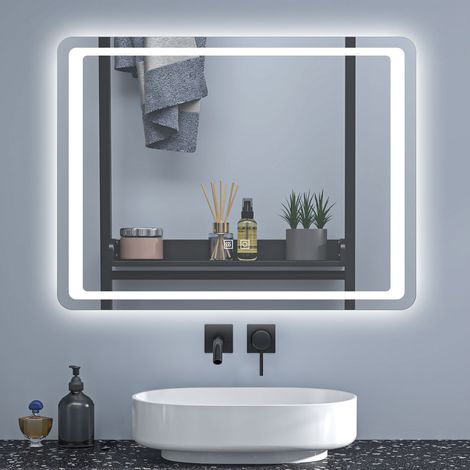 80x60cm LED Bathroom Mirror with Lights and Demister Touch Switch Wall Mounted Bathroom Mirrors Vanity Mirror (1/5)
