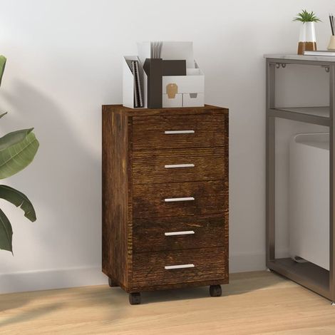 Armoire à tiroirs, Armoire de rangement, Meuble de rangement moderne avec roulettes Chêne fumé Bois d'ingénierie LKOWF75922 (1/5)