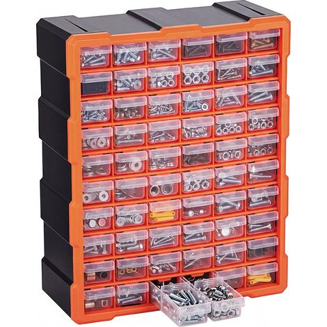 Mophorn Organizer per minuteria a 60 cassetti, cassettiera impilabile per viti, bulloni, ferramenta e componenti, in plastica, ideale per garage, casa e officina (1/5)