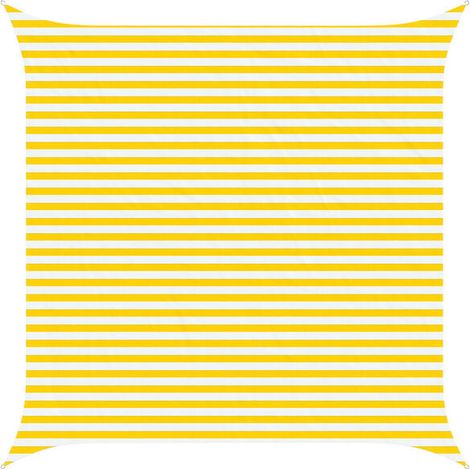 Voile d'ombrage à rayures jaunes et blanches, 4 x 4 mètres, 100% polyester Oxford. (1/5)