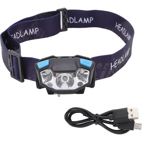 Lampe Frontale LED 5 Modes Lumière – Rechargeable USB, Légère avec Sensor – pour Camping (1 x Lampe + 1 x Cable USB) (1/4)