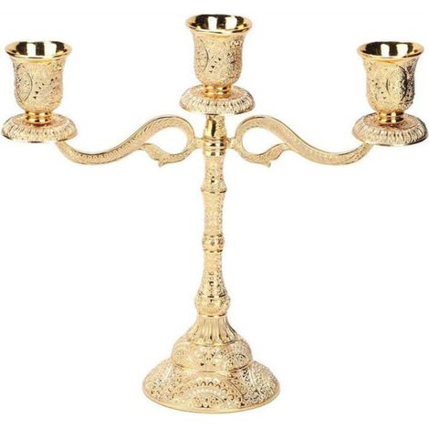 Chandelier en métal doré antique, grand bougeoir pour événement de mariage, support pour bougie (1/5)
