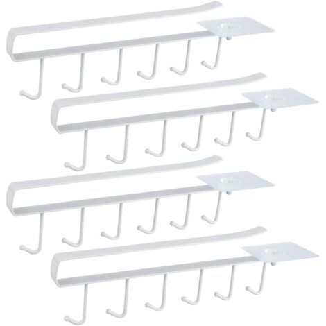 Weißes 4er-Set Schrankeinsatz Tassenhalter, Becherhalter für 6 Tassen, Aufbewahrungshaken für Tassen, Haken für Küchenutensilien (1/4)