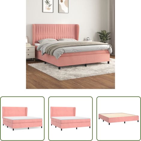 vidaXL Matelas à ressorts ensachés - Sommier à lattes de lit avec matelas Rose 160x200 cm Velours (1/5)