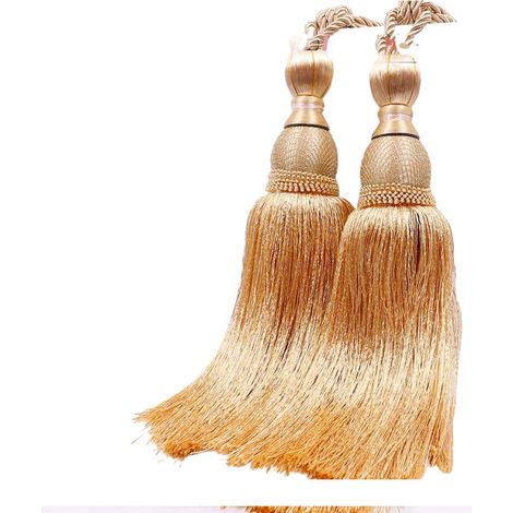 Rideau à lanières dorées, rideau à pompons en forme de balles de tennis, rideau à oreilles, pompon jaune doré (1/4)