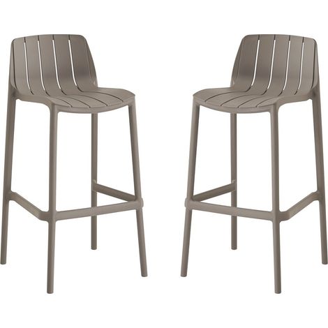 Lot de 2 chaises hautes de jardin empilable "Vaena" - Taupe (1/4)