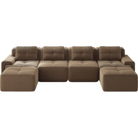 ELVMI Sofá modular 4 plazas con respaldo curvo, asiento profundo y base antideslizante, en pana, Marrón (1/5)