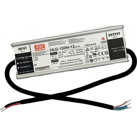 MW MEAN WELL HLG-150H-12 Alimentatore Led Driver CC CV 150W 12V 12,5A IP67 Input 220V 110V