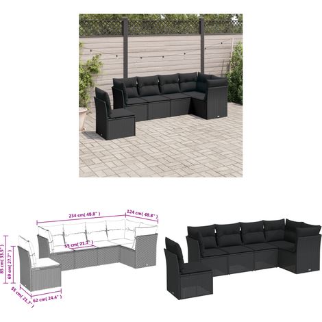 6-tlg. Garten-Sofagarnitur mit Kissen Schwarz Poly Rattan - Gartensofas - Outdoor Möbel - Lounge Set - Rattan Sofa - Gartenlounge - Home & Living